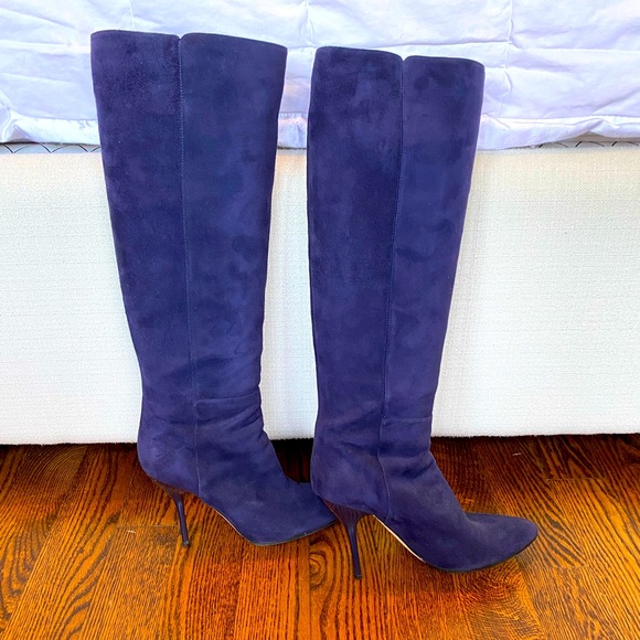 Jimmy Choo Blue Suede Knee-High Boots - Picture 3 of 7